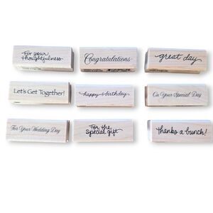 STAMPENDOUS! Sentiment Phrase Word Special Message Wooden Rubber Stamps LOT of 9
